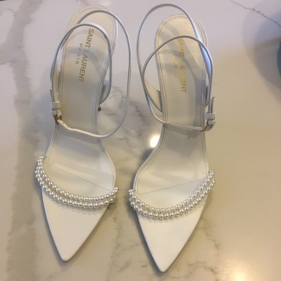Saint Laurent | Shoes | Saint Laurent Luna Pointed Toe Simulated Pearl High  Heel Sandals | Poshmark